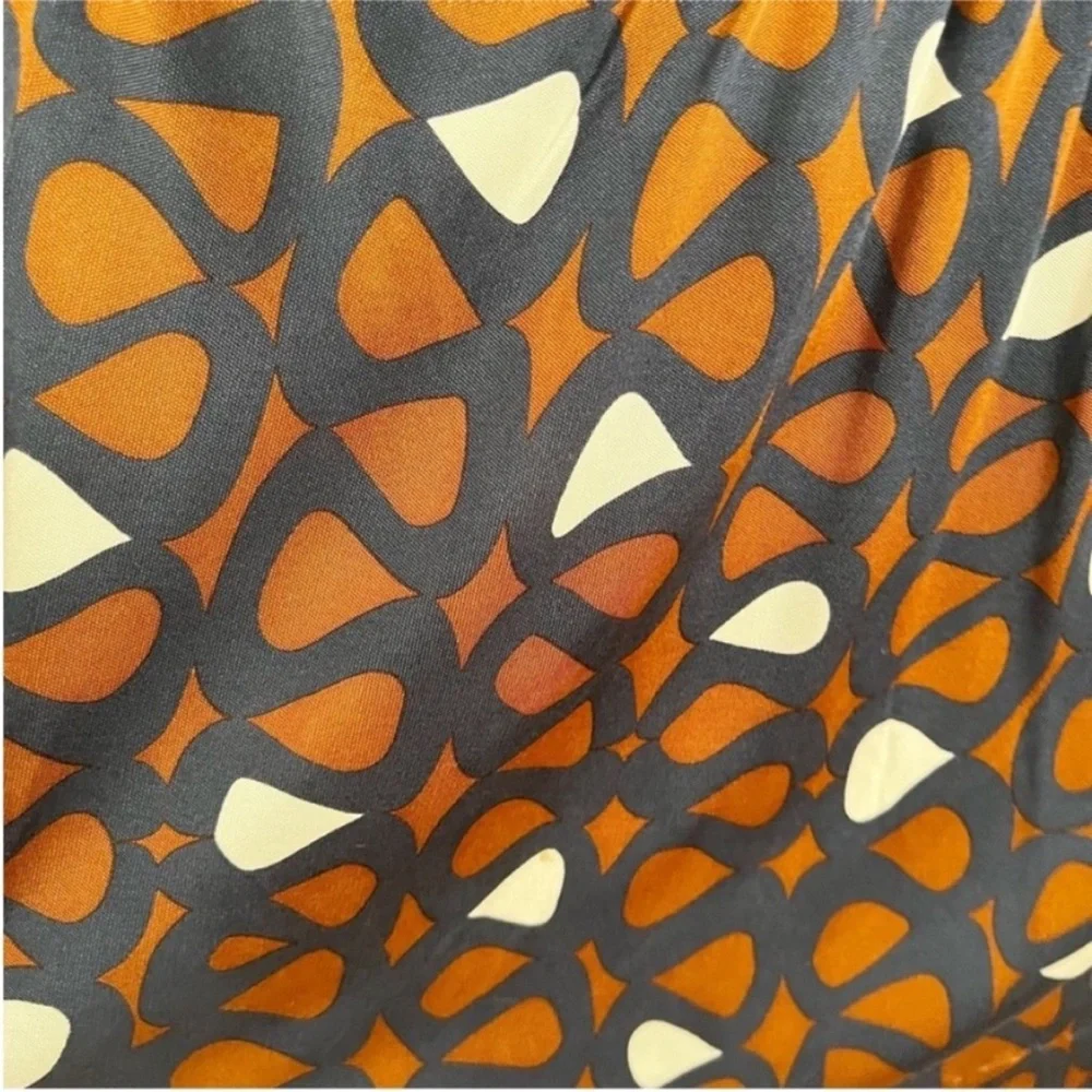 Trina Turk top orange navy blue mod retro empire waist zipper silk - Picture 2 of 9